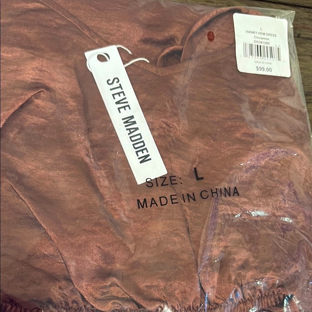 NWT [Steve Madden] Asymmetric Midi Spaghetti Strap Dress Cinnamon Women’s Sz L - Picture 7 of 11